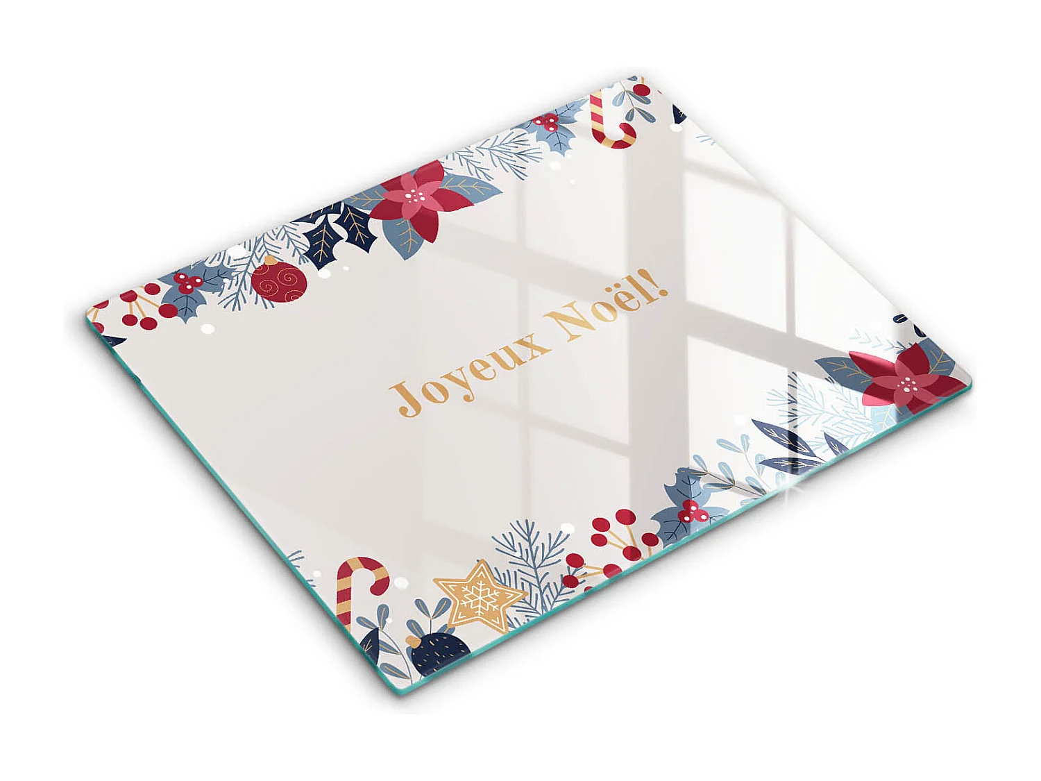 Planche de cuisine rectangulaire en verre avec une phrase "Noël: Joyeux Noël!" 40x52 cm
