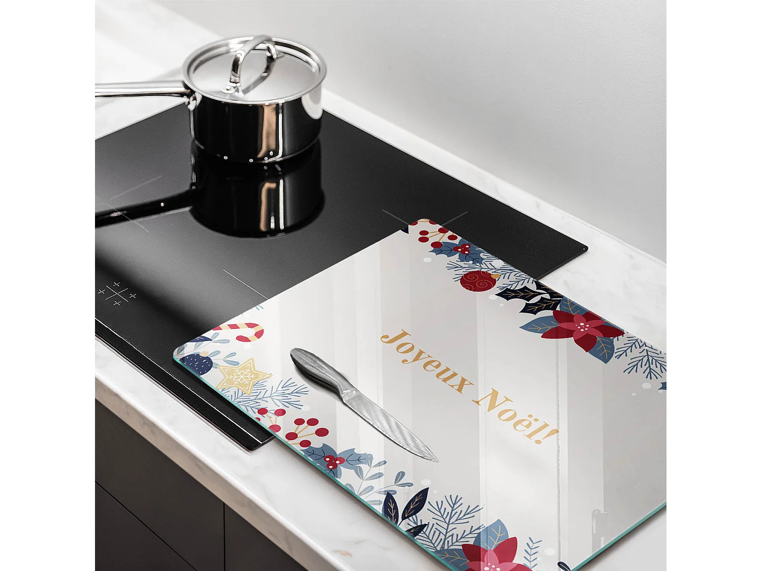 Planche de cuisine rectangulaire en verre avec une phrase "Noël: Joyeux Noël!" 40x52 cm