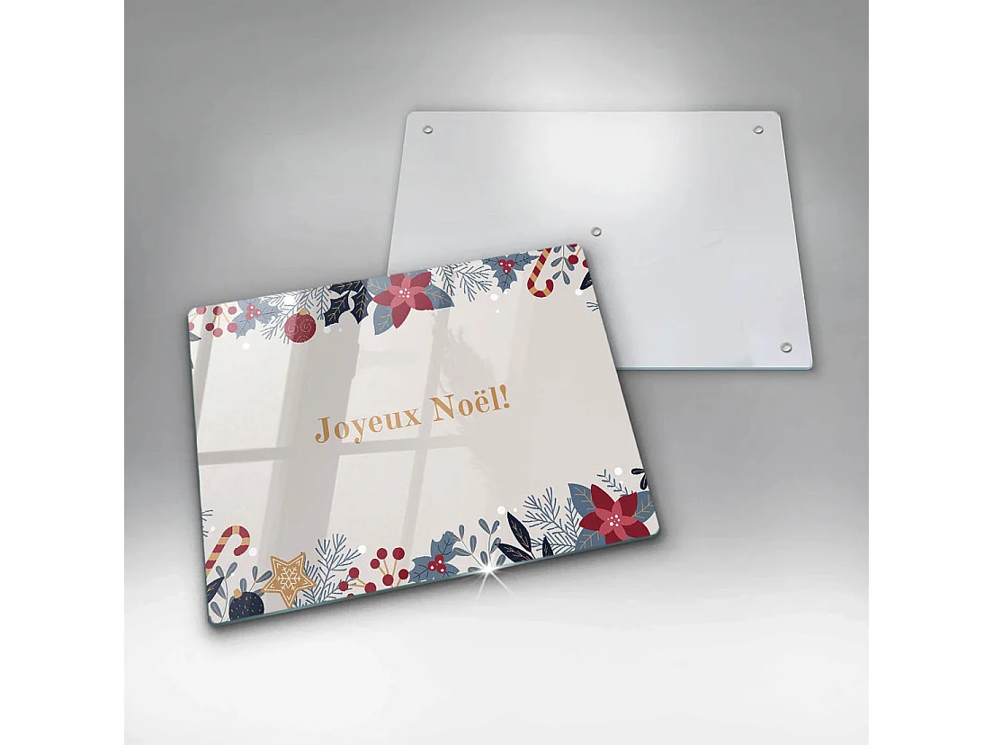 Planche de cuisine rectangulaire en verre avec une phrase "Noël: Joyeux Noël!" 40x52 cm