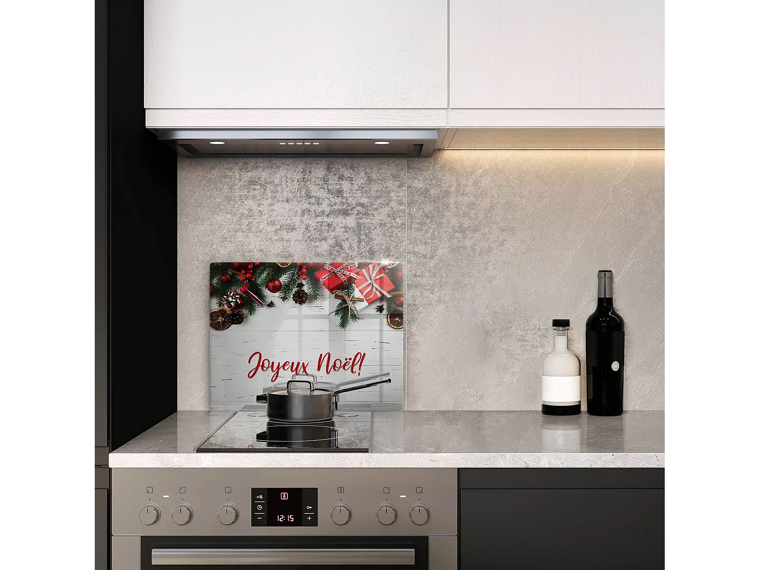 Planche de cuisine rectangulaire en verre avec une phrase "Joyeuses fêtes!" 40x52 cm