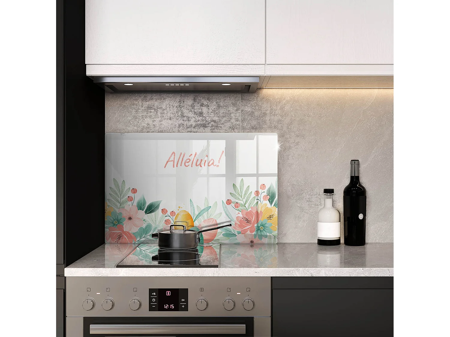 Planche de cuisine rectangulaire en verre avec une phrase "Motif: Alléluia festif!" 80x52 cm