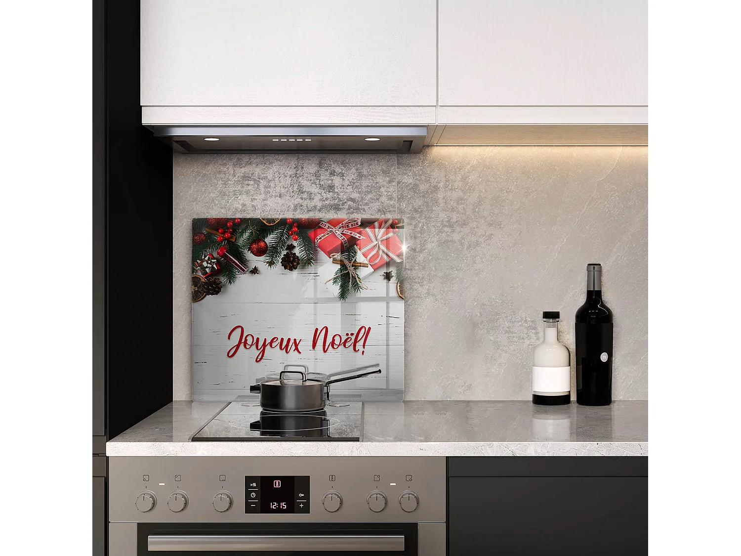 Planche de cuisine rectangulaire en verre avec une phrase "Joyeuses fêtes!" 60x52 cm