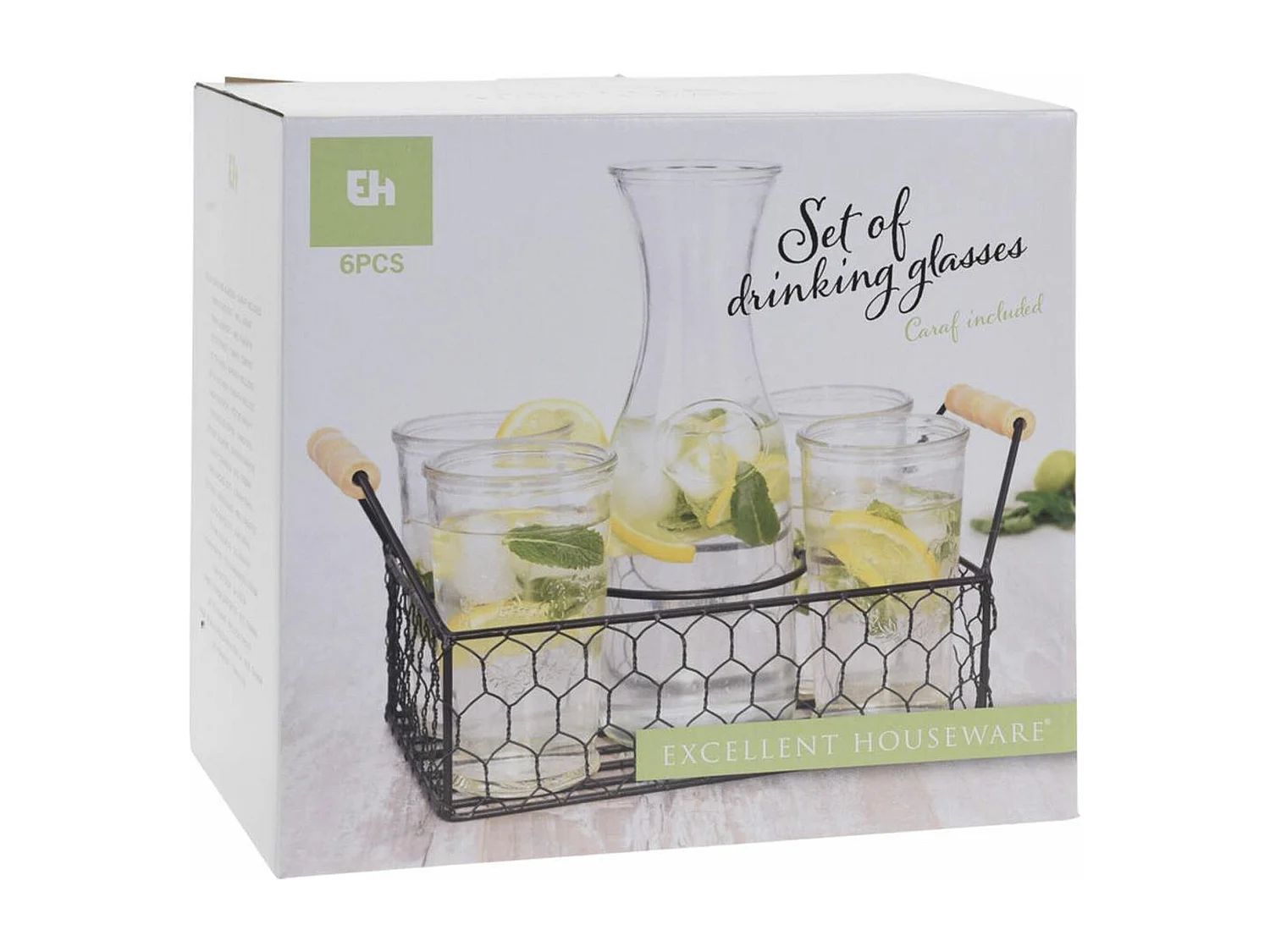 Well Home Coffret 4 verres 450 ml + pichet en verre 1L