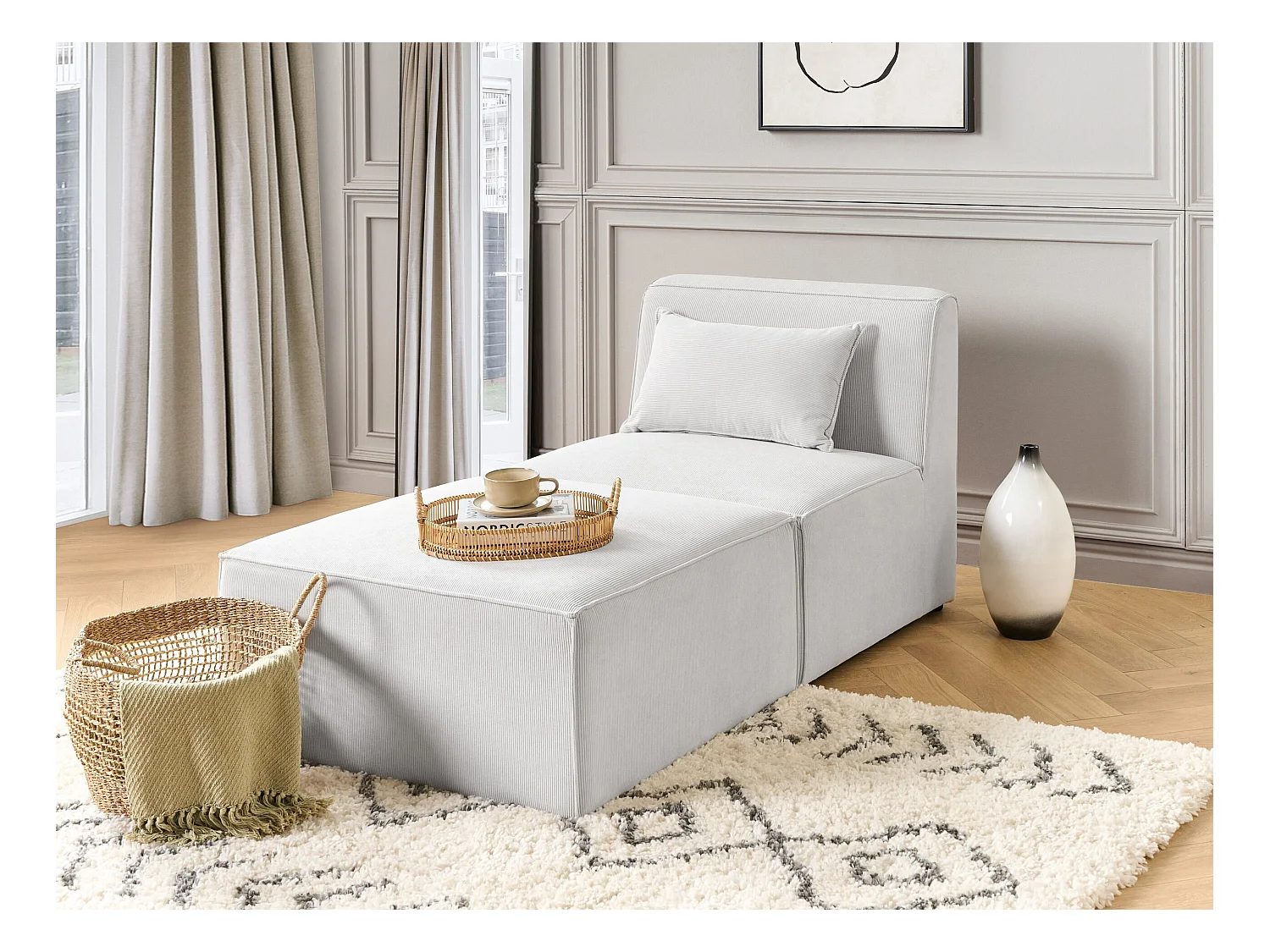 Chaise longue LEMVIG Velours côtelé Blanc cassé