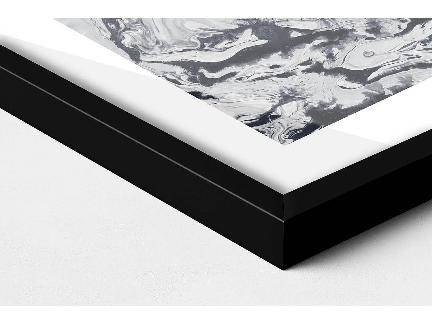 Dekoratives Gemälde mit schwarzem Rahmen, Tuscheabstraktion – Marmortinte 70 x 50 cm – Perfekt für das Wohn- oder Schlafzimmer