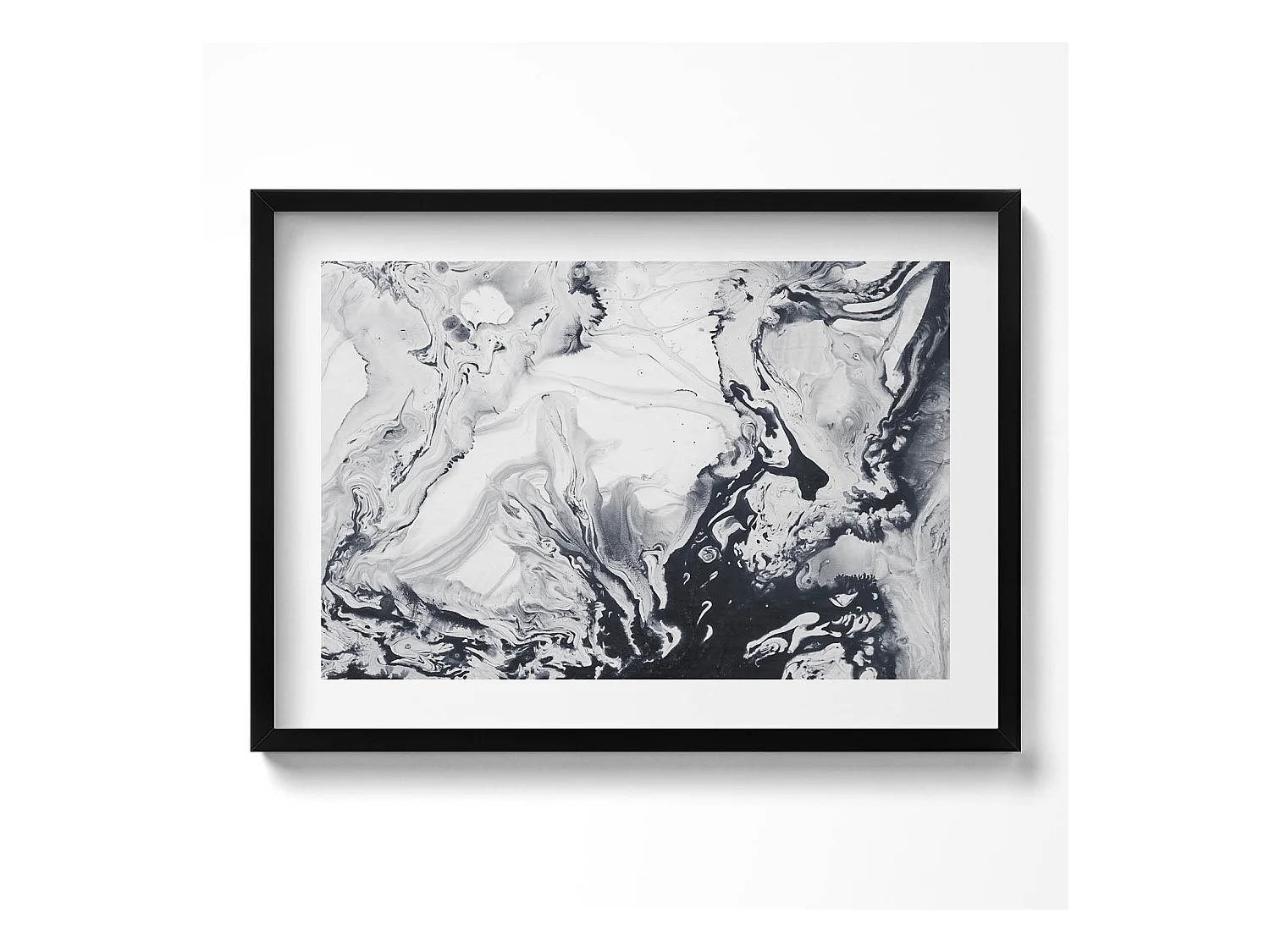 Tableau décoratif avec cadre noir, Abstraction d'encre - encre de marbre 70 x 50 cm– Parfait pour le salon ou la chambre