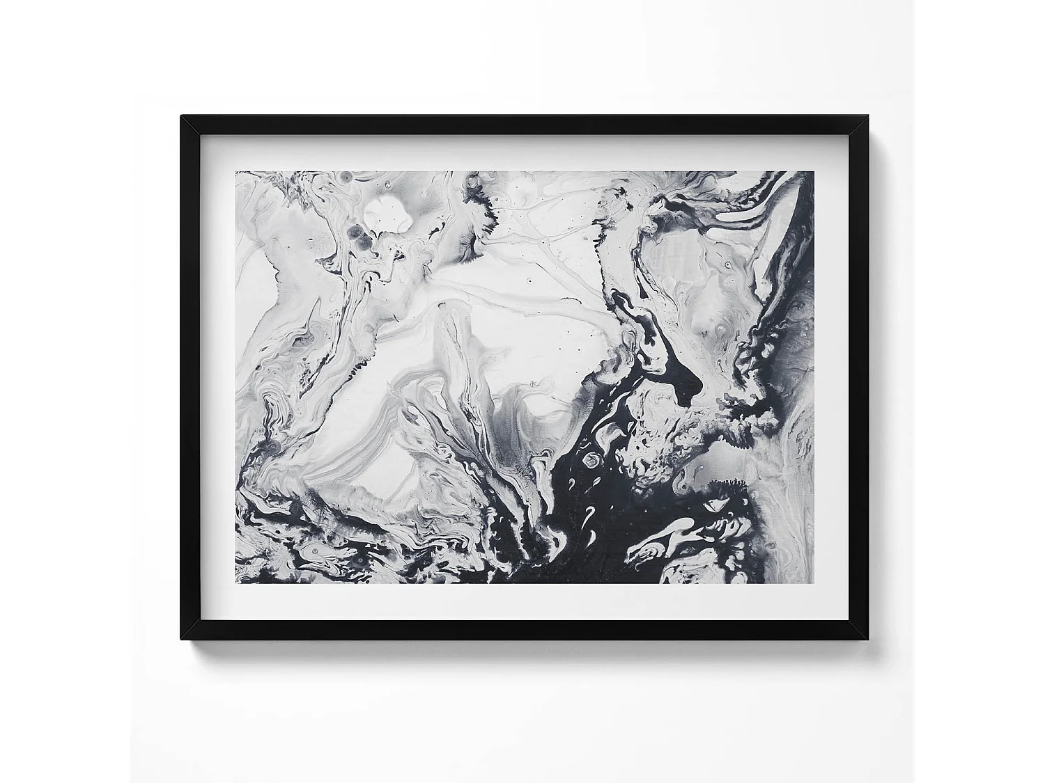 Tableau décoratif avec cadre noir, Abstraction d'encre - encre de marbre 80 x 60 cm– Parfait pour le salon ou la chambre