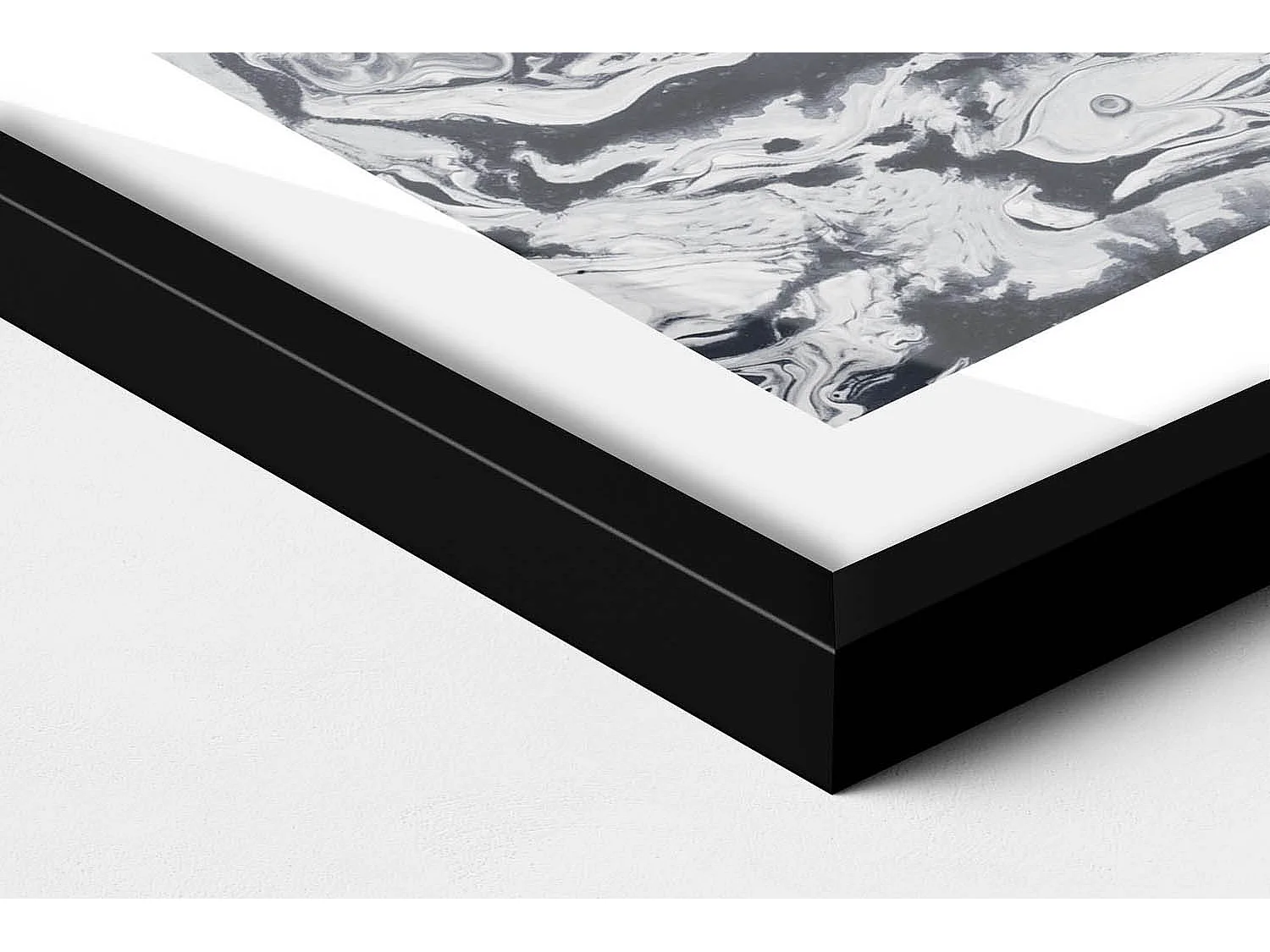 Tableau décoratif avec cadre noir, Abstraction d'encre - encre de marbre 80 x 60 cm– Parfait pour le salon ou la chambre