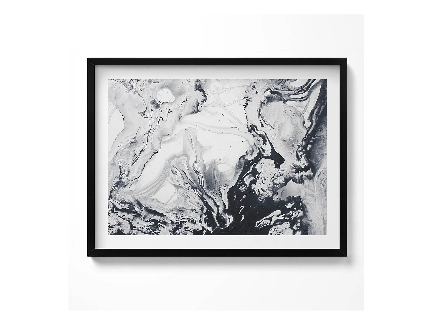 Tableau décoratif avec cadre noir, Abstraction d'encre - encre de marbre 80 x 60 cm– Parfait pour le salon ou la chambre