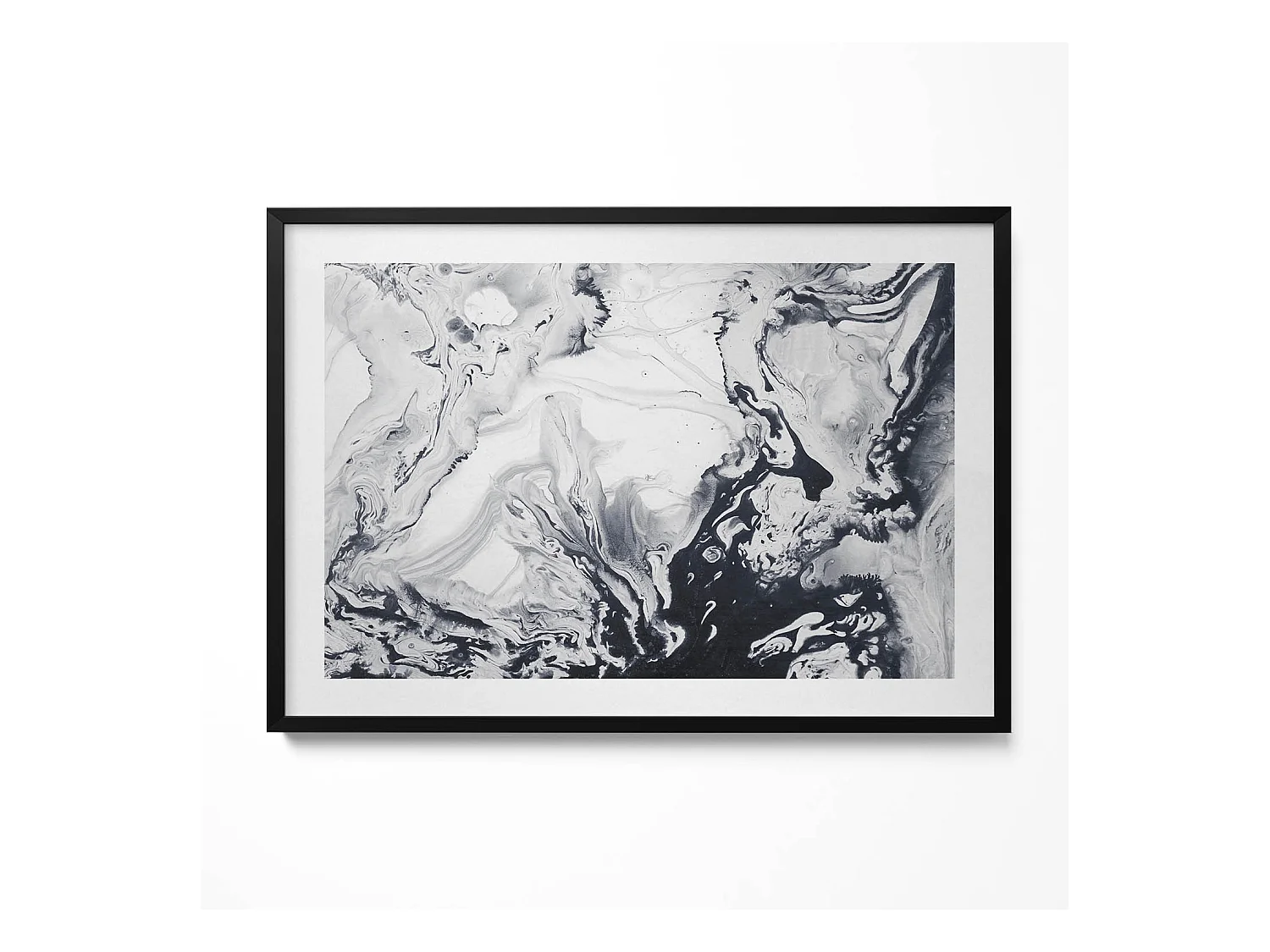 Tableau décoratif avec cadre noir, Abstraction d'encre - encre de marbre 100 x 70 cm– Parfait pour le salon ou la chambre