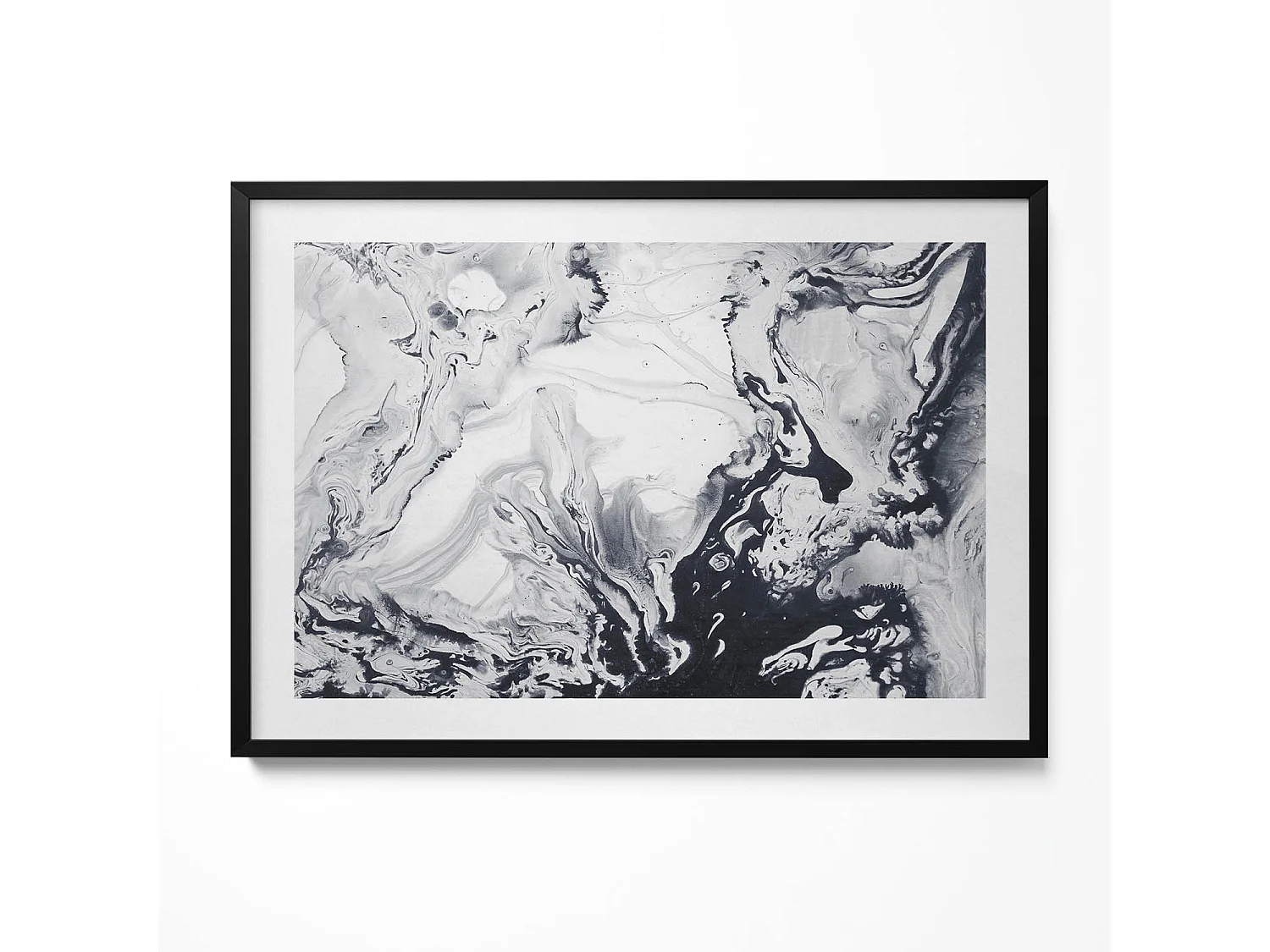 Dekoratives Gemälde mit schwarzem Rahmen, Tuscheabstraktion – Marmortinte 100 x 70 cm – Perfekt für das Wohn- oder Schlafzimmer