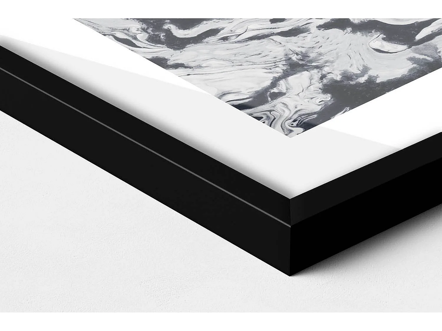 Dekoratives Gemälde mit schwarzem Rahmen, Tuscheabstraktion – Marmortinte 100 x 70 cm – Perfekt für das Wohn- oder Schlafzimmer