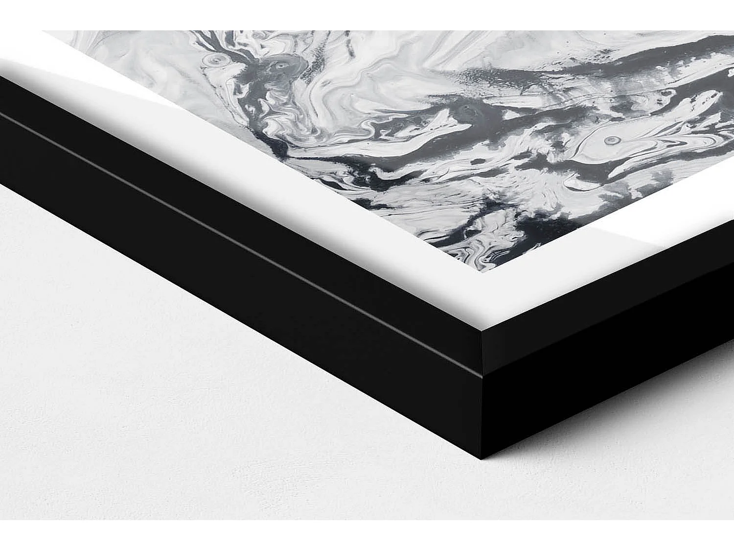 Dekoratives Gemälde mit schwarzem Rahmen, Tuscheabstraktion – Marmortinte 60 x 40 cm – Perfekt für das Wohn- oder Schlafzimmer