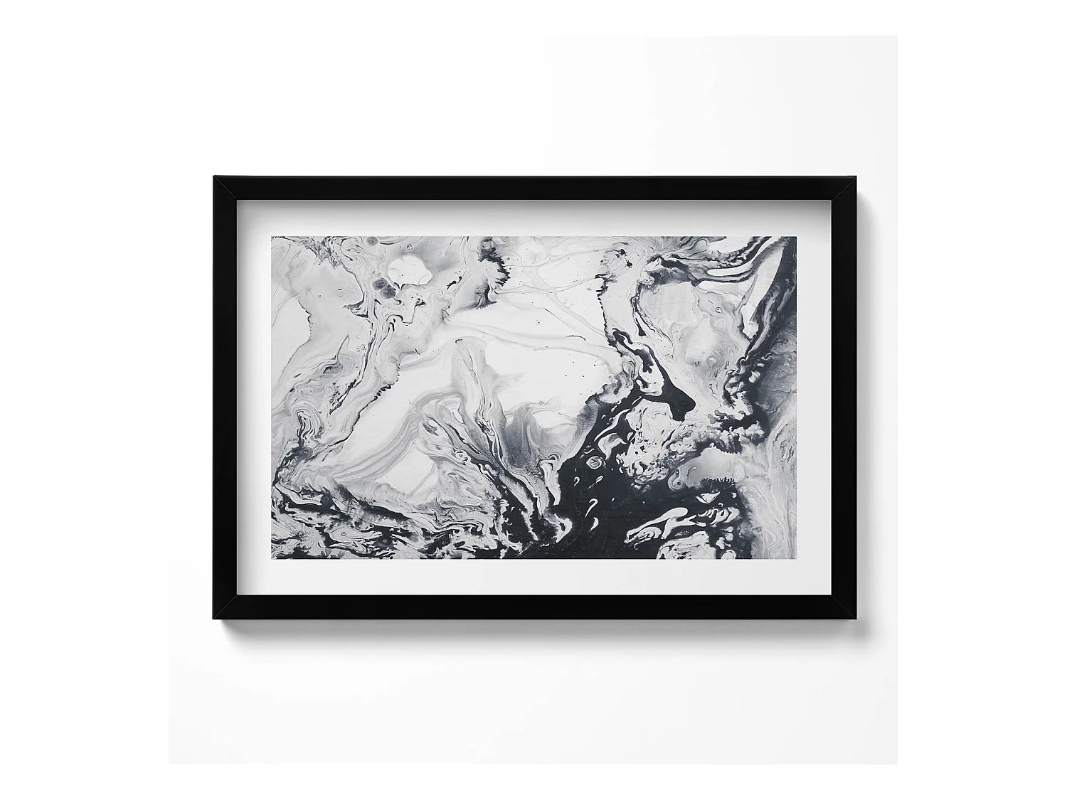 Tableau décoratif avec cadre noir, Abstraction d'encre - encre de marbre 60 x 40 cm– Parfait pour le salon ou la chambre