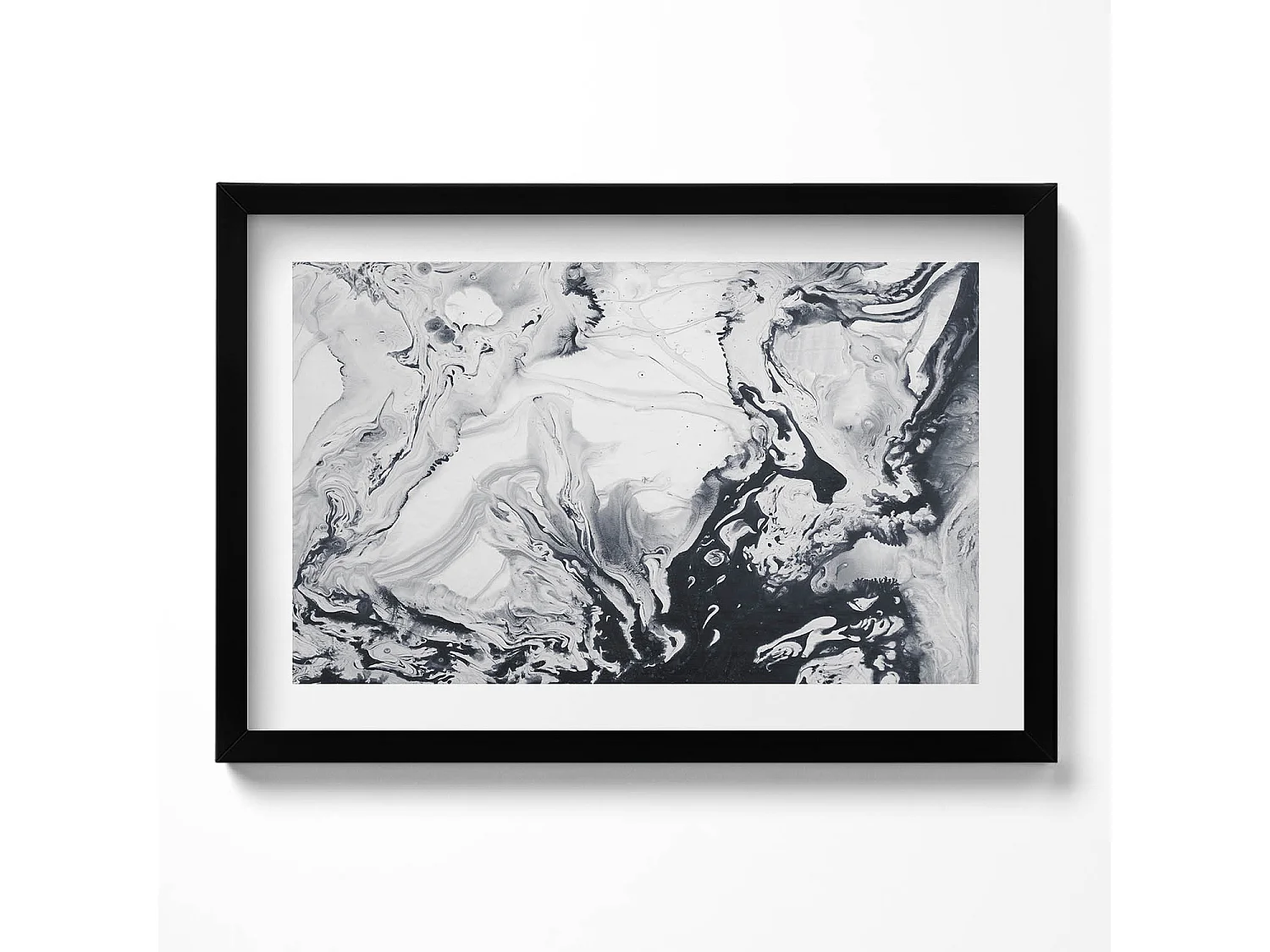 Tableau décoratif avec cadre noir, Abstraction d'encre - encre de marbre 60 x 40 cm– Parfait pour le salon ou la chambre