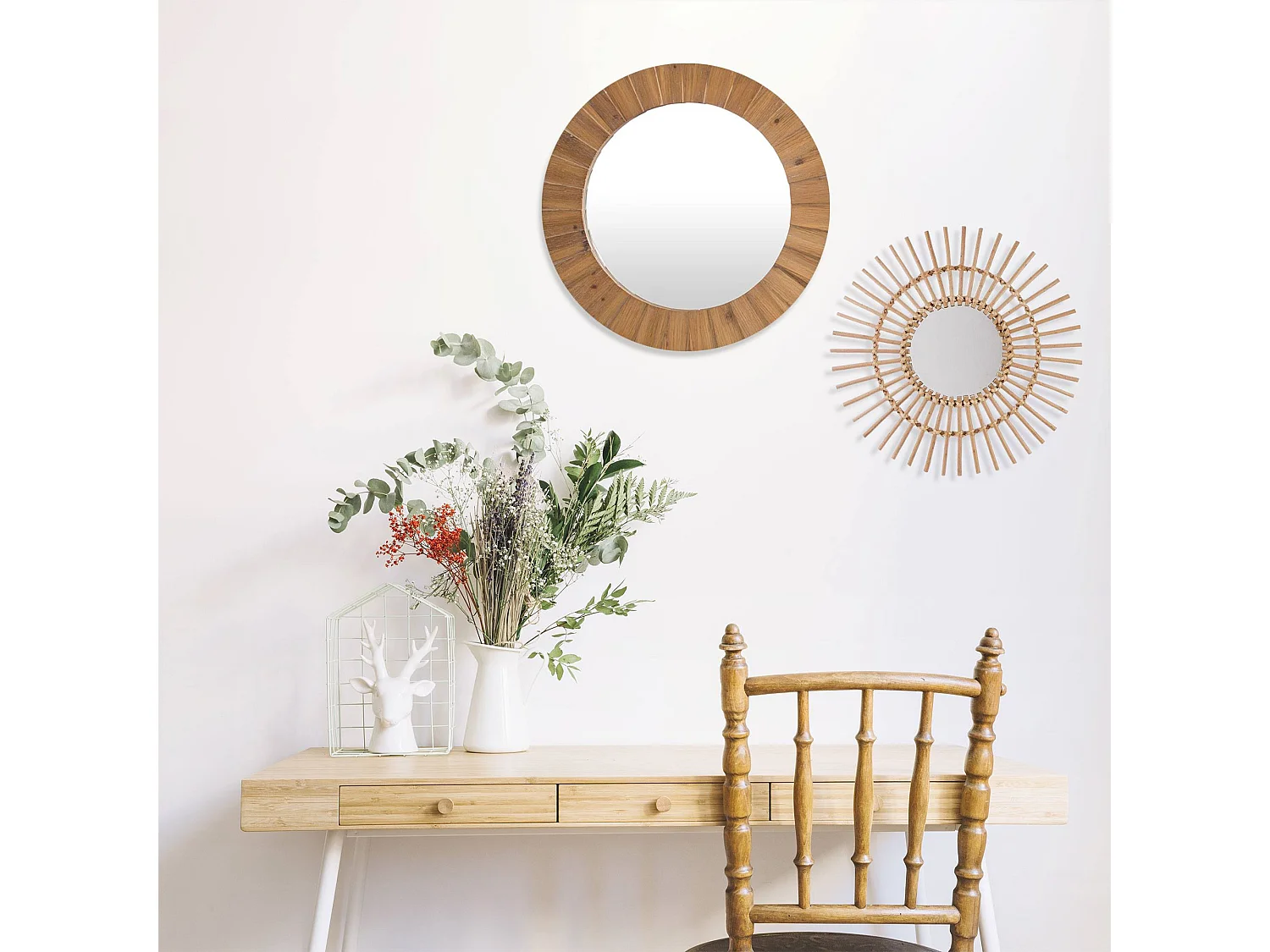 WELL HOME - Miroir en rotin 'Sol' Ø58