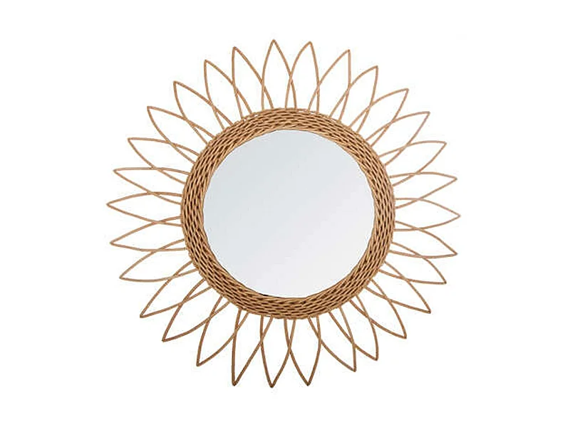 WELL HOME - Miroir soleil en rotin design effilé à l'extérieur Ø50cm