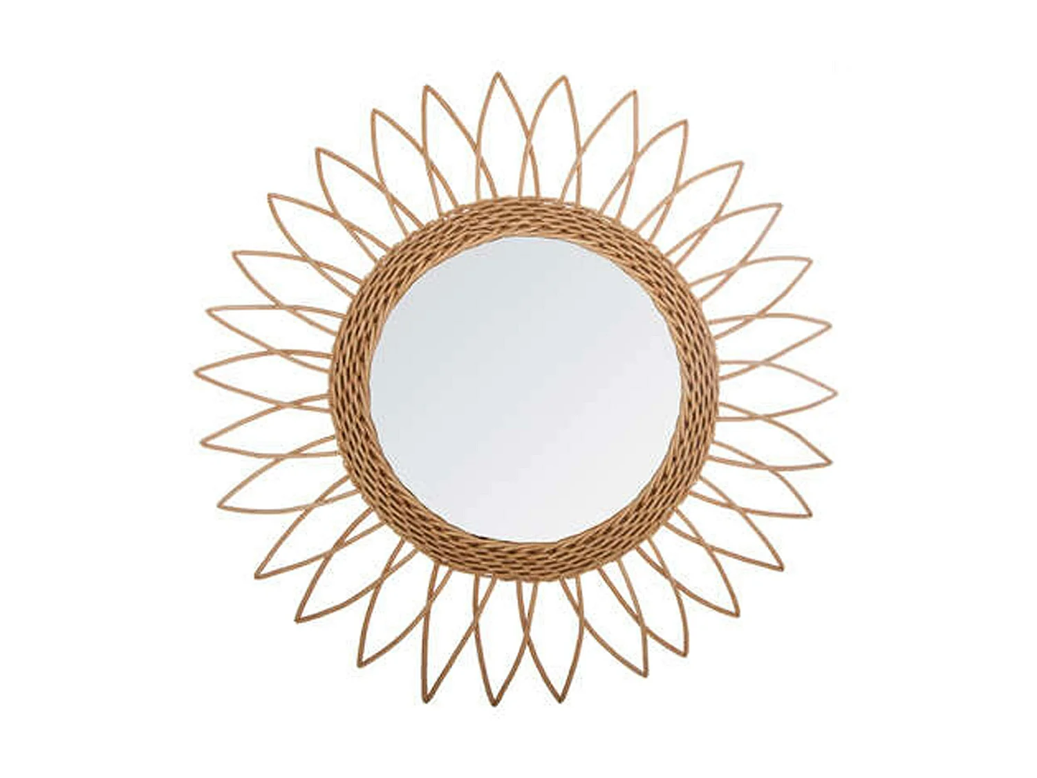WELL HOME - Miroir soleil en rotin design effilé à l'extérieur Ø50cm