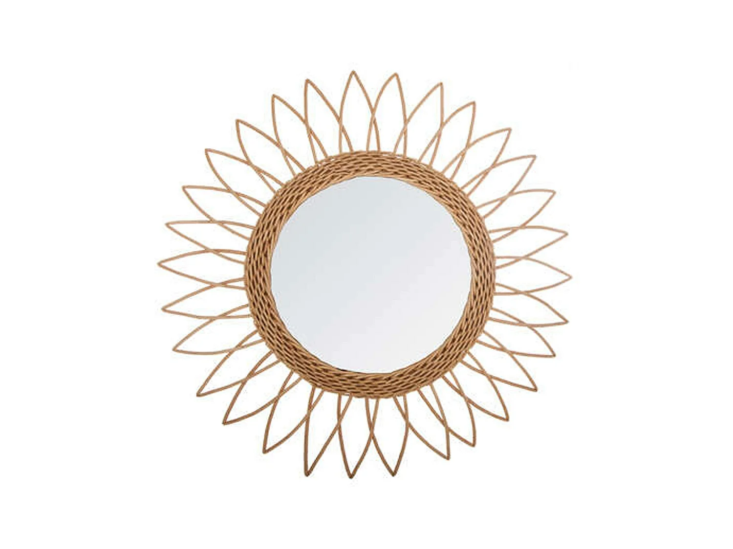 WELL HOME - Miroir soleil en rotin design effilé à l'extérieur Ø50cm