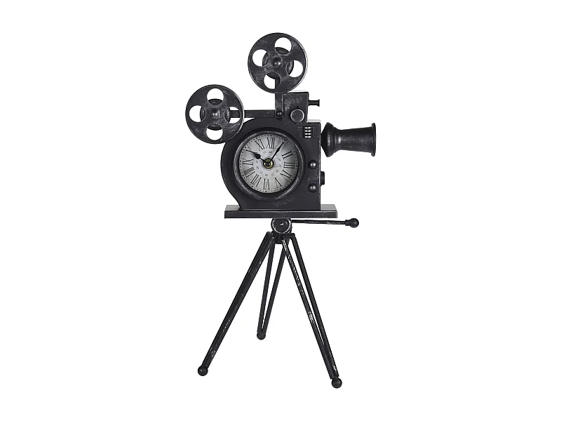 WELL HOME - Horloge de table modèle cinepresa en métal noir 29x22x53 cm