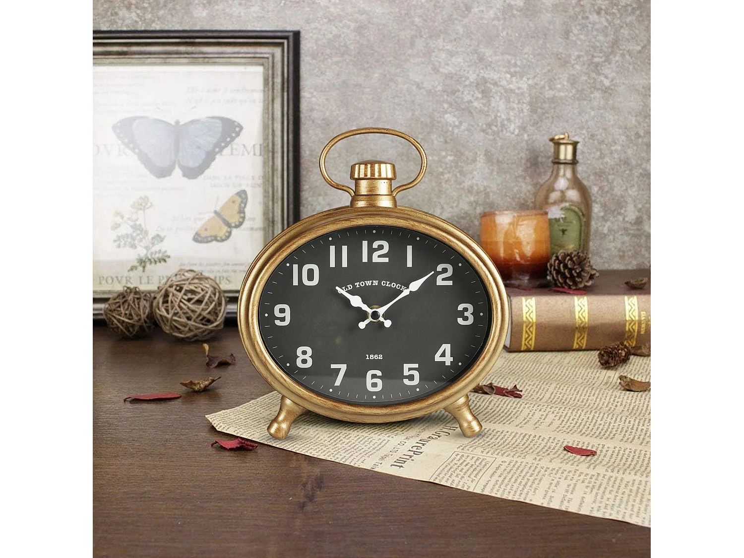 WELL HOME - Orologio pédagogique ovale corps doré 21x4,8x23,5 cm