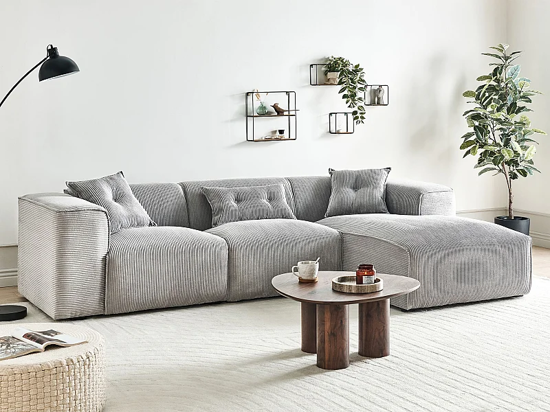 Ecksofa DOLVA Cord Hellgrau 3-Sitzer linksseitig