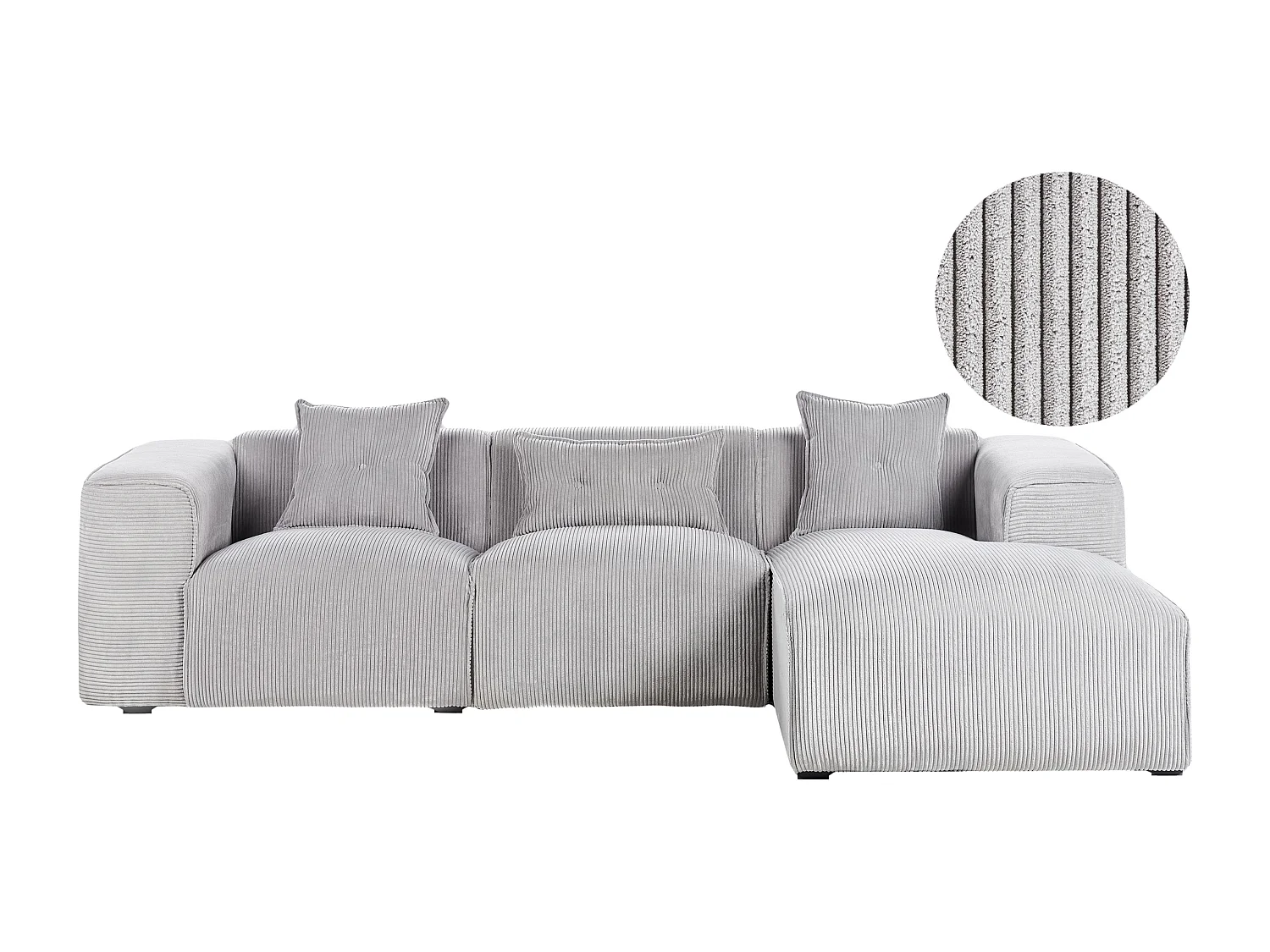 Ecksofa DOLVA Cord Hellgrau 3-Sitzer linksseitig