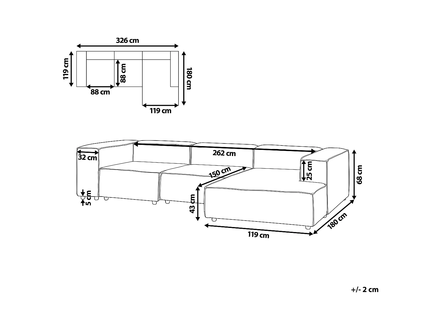Modul Ecksofa ARDAL Cord Grün 4-Sitzer linksseitig