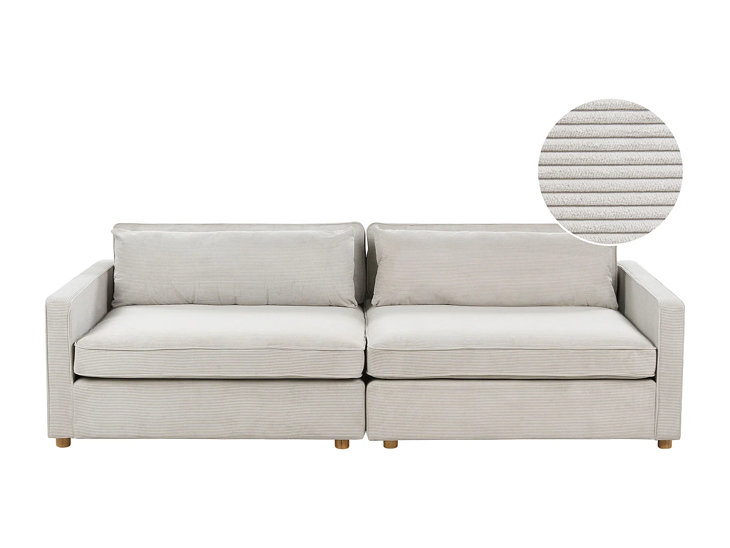 Canapé 3 places VINSTRA Velours côtelé Gris clair