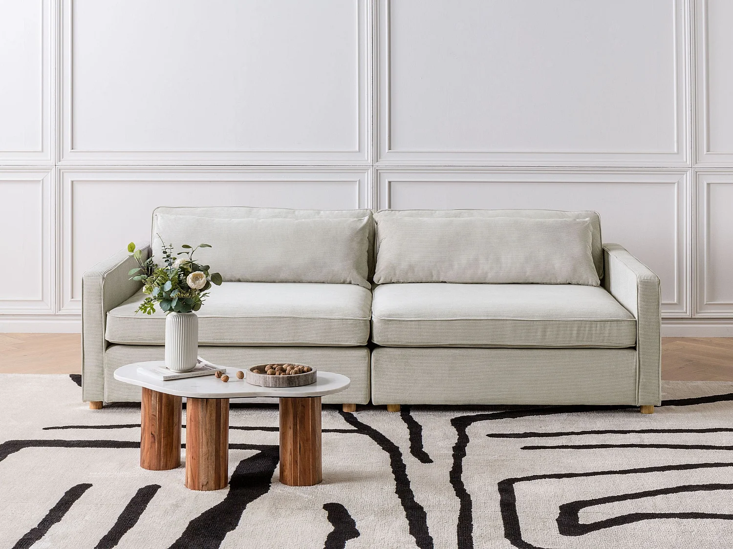 Bank VINSTRA Corduroy Lichtgrijs 3-zitter