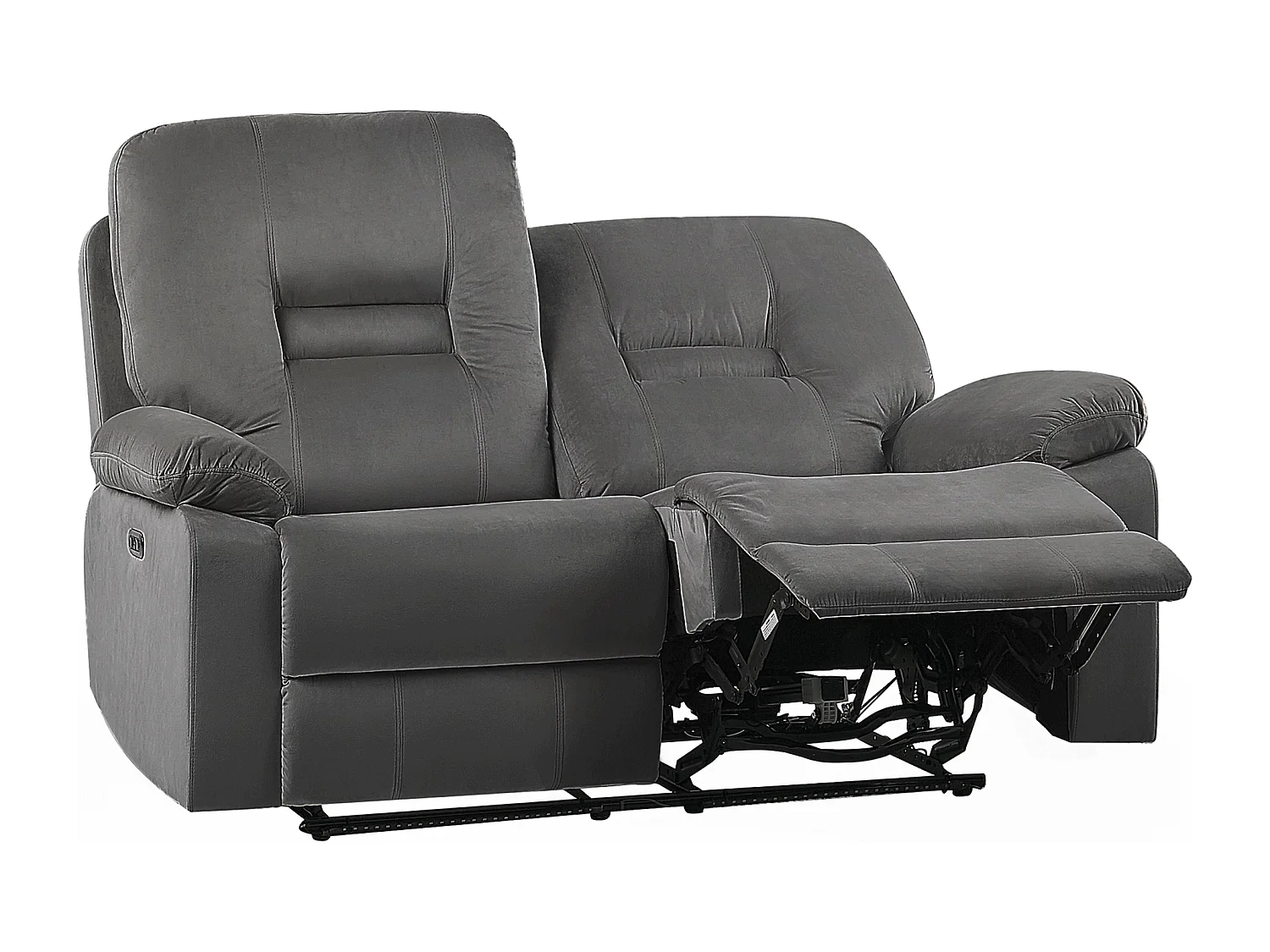 Sofa z elektryczną funkcją relaksu BERGEN Welur Ciemnoszary Z portem USB dla 2 osób