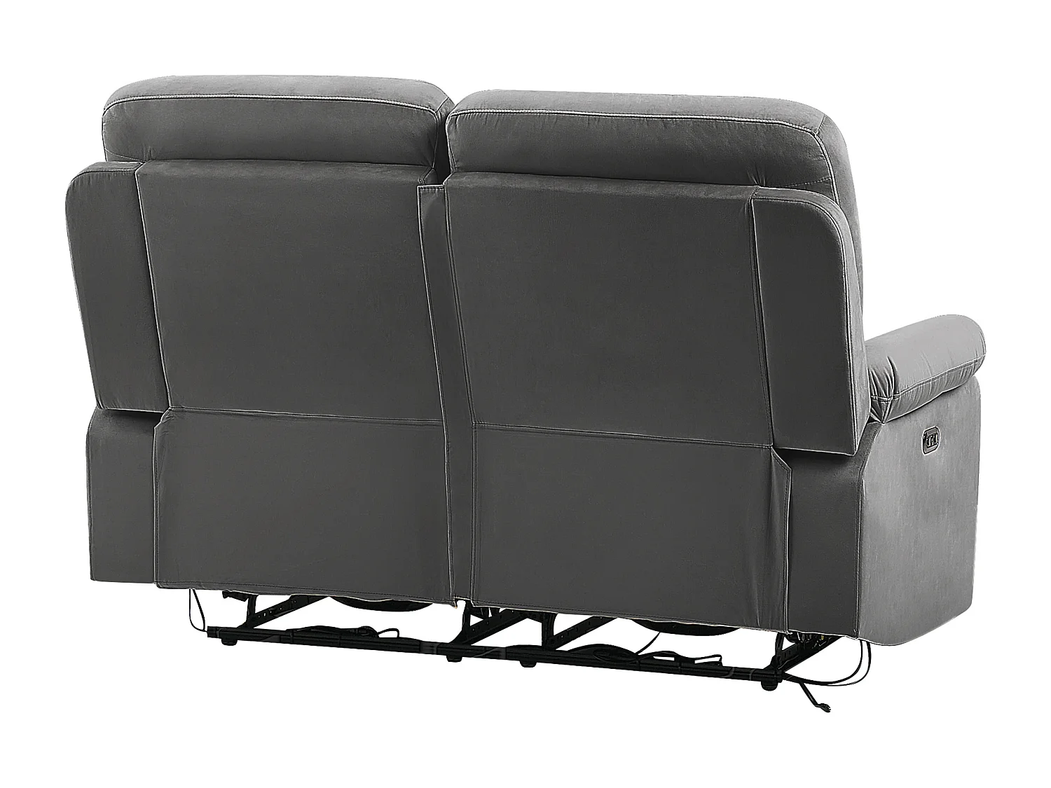 Sofa z elektryczną funkcją relaksu BERGEN Welur Ciemnoszary Z portem USB dla 2 osób