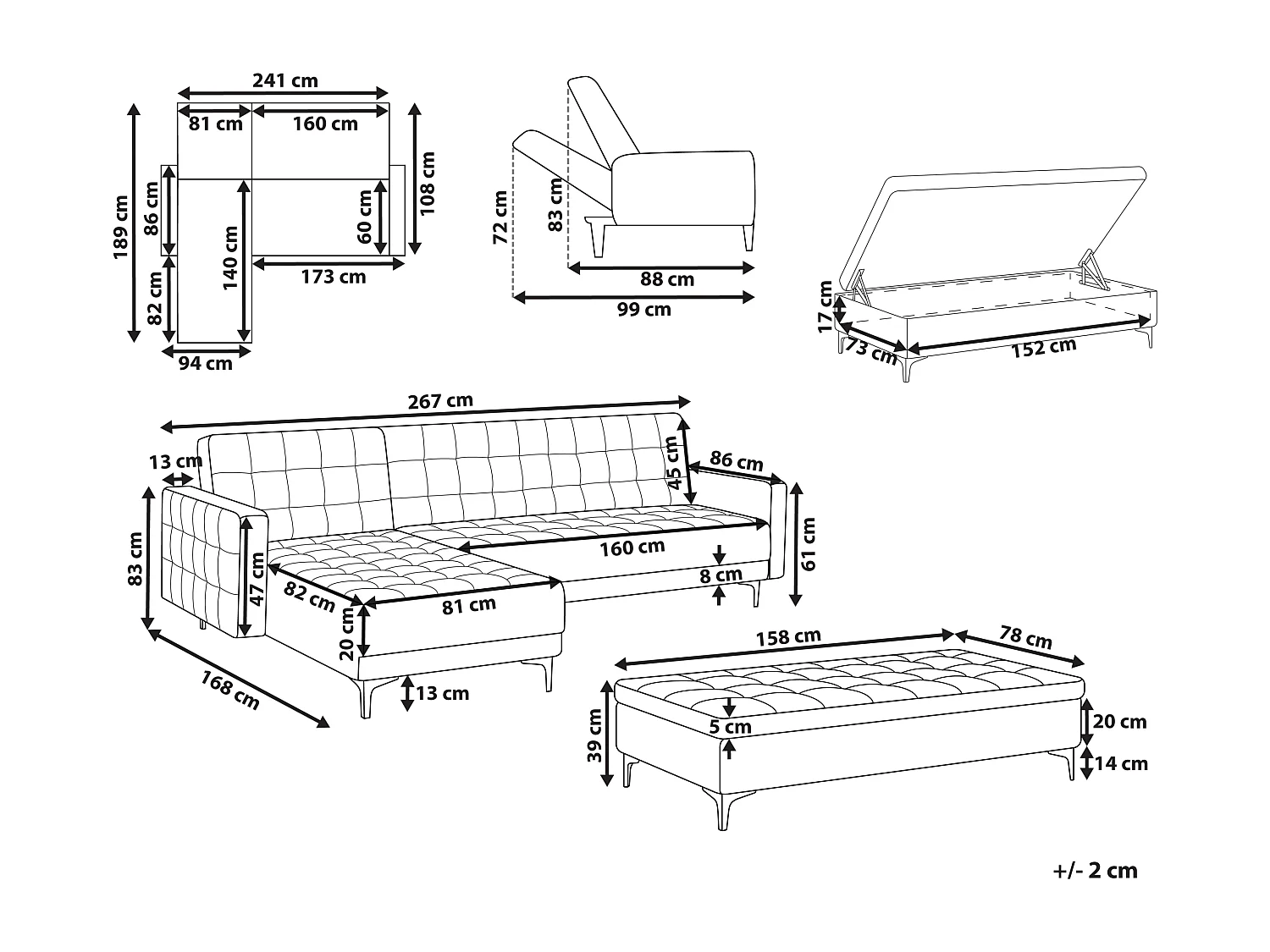 Modulaire hoekslaapbank ABERDEEN Fluweel Blauwgroen Met ottomaan 4-zitter Rechterzijde