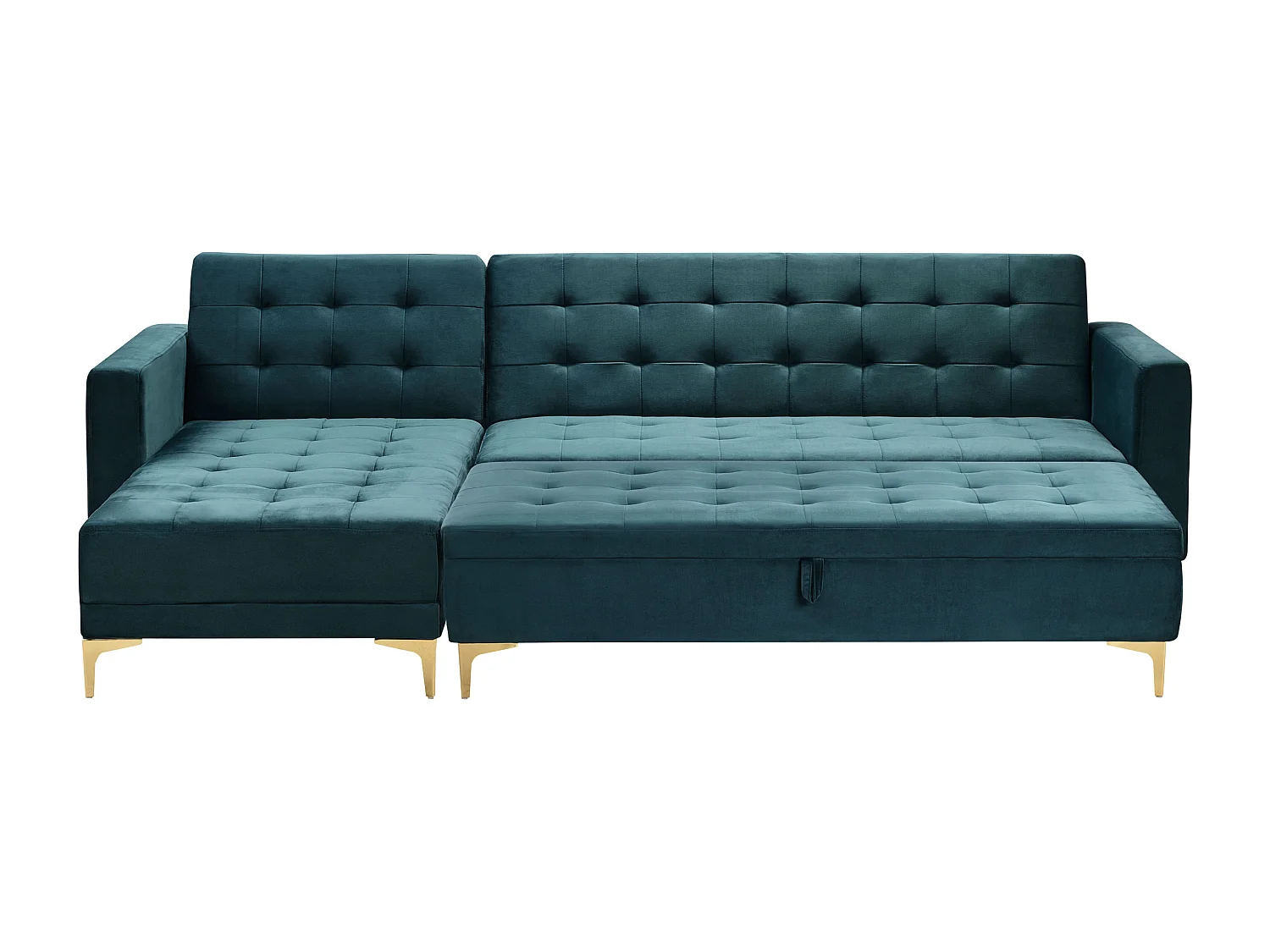 Modulaire hoekslaapbank ABERDEEN Fluweel Blauwgroen Met ottomaan 4-zitter Rechterzijde