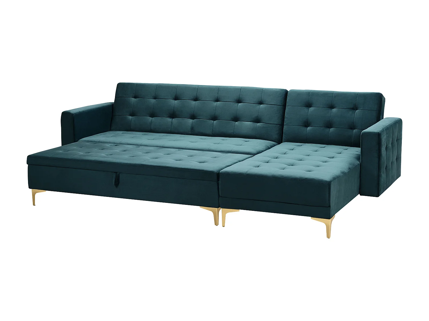 Canapé-lit d'angle modulable ABERDEEN Velours Bleu paon avec ottoman 4 places Côté droite