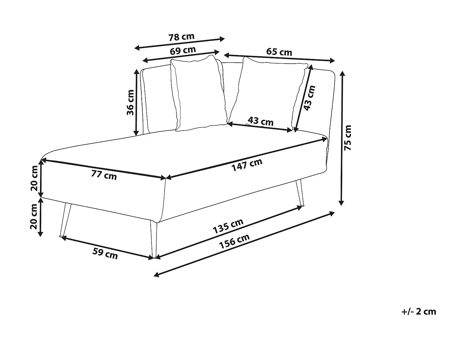 Rechtszijdige chaise longue RIOM Stof Rood