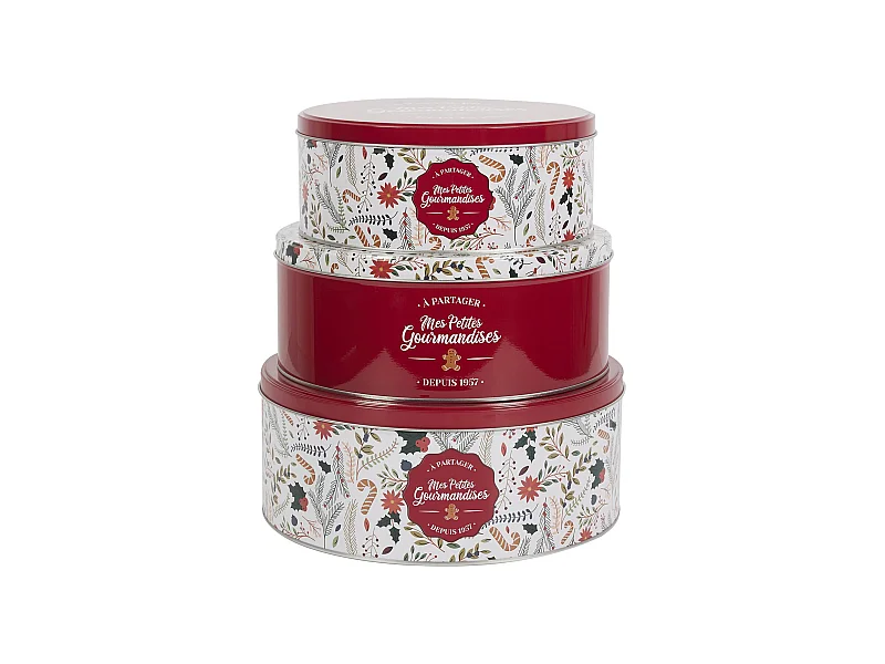 Lot de 3 boîtes de Noël en métal MES PETITES GOURMANDISES rouge