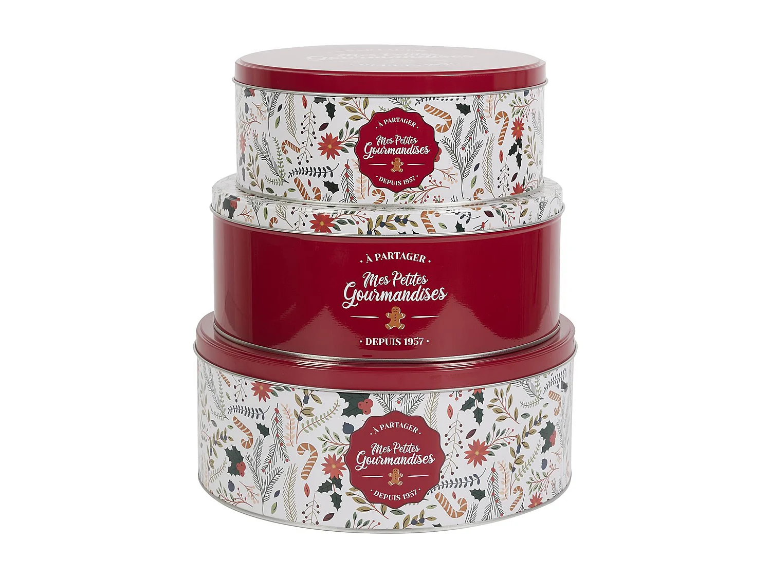Lot de 3 boîtes de Noël en métal MES PETITES GOURMANDISES rouge