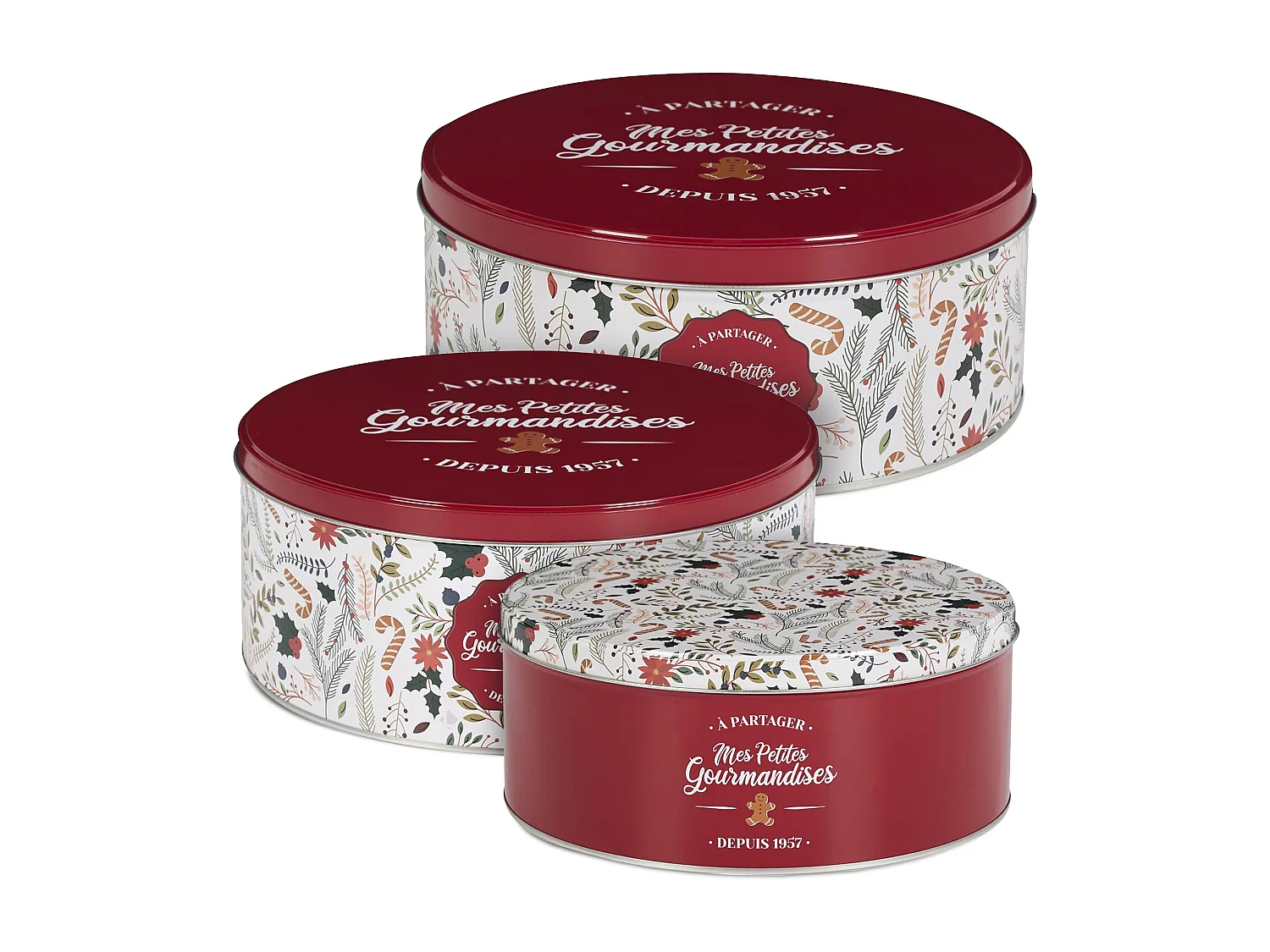 Lot de 3 boîtes de Noël en métal MES PETITES GOURMANDISES rouge