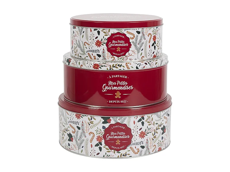Lot de 3 boîtes de Noël en métal MES PETITES GOURMANDISES rouge