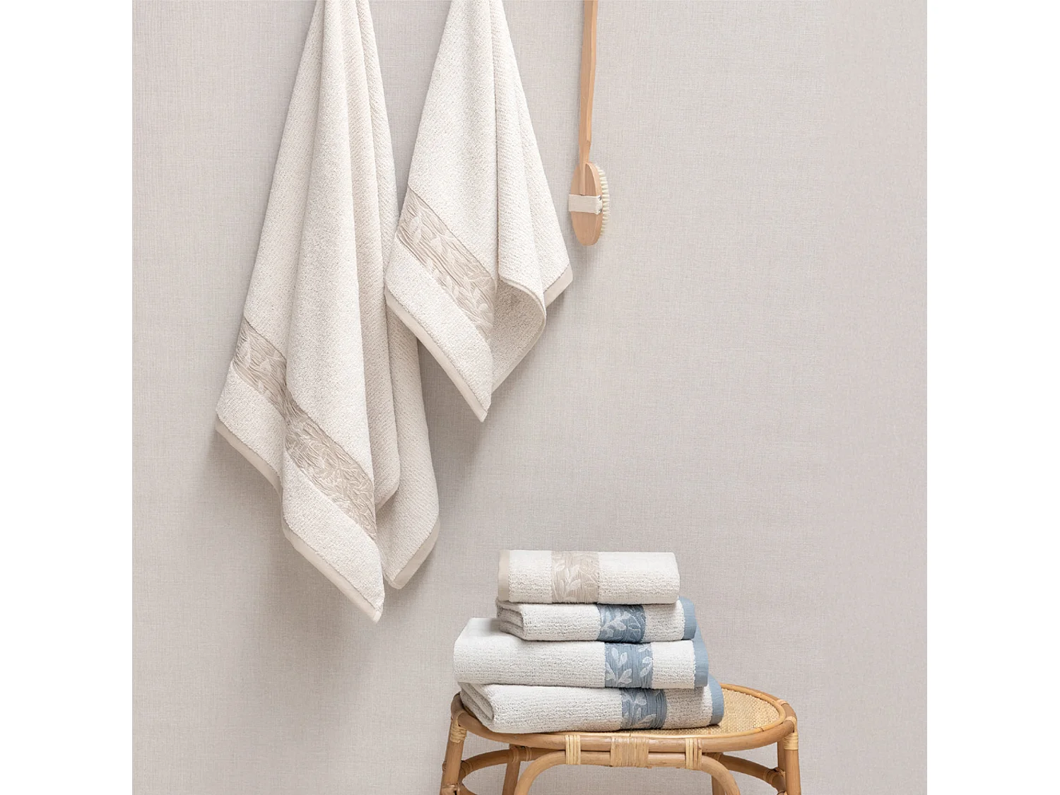 Lot de 2 serviettes invité 33x50 cm FOLIUM à rayures beige