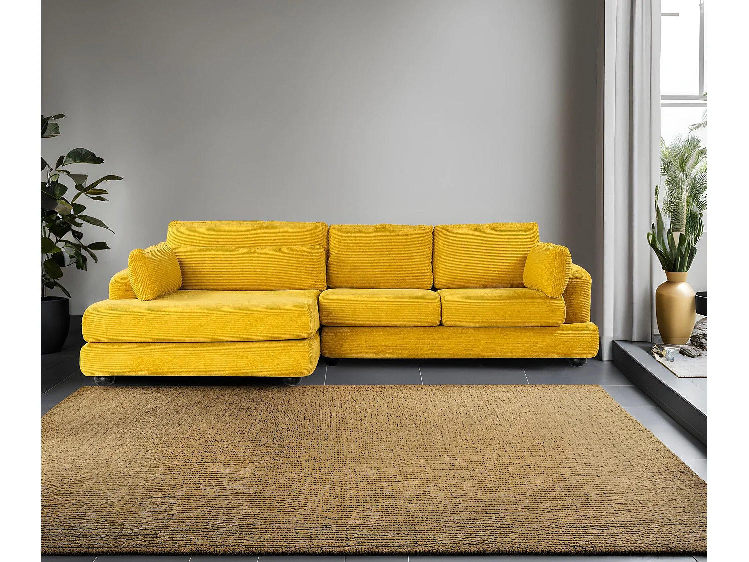 Canapé design d'angle à gauche Anvel Velours côtelé Jaune