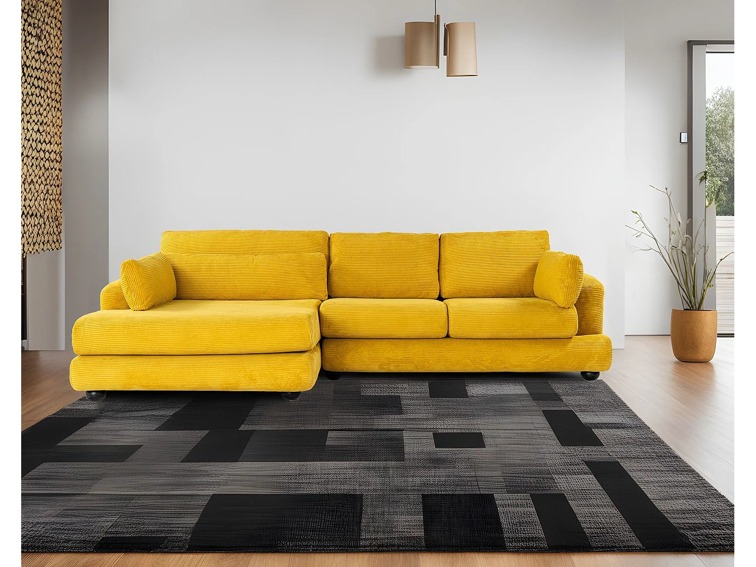 Canapé design d'angle à gauche Anvel Velours côtelé Jaune