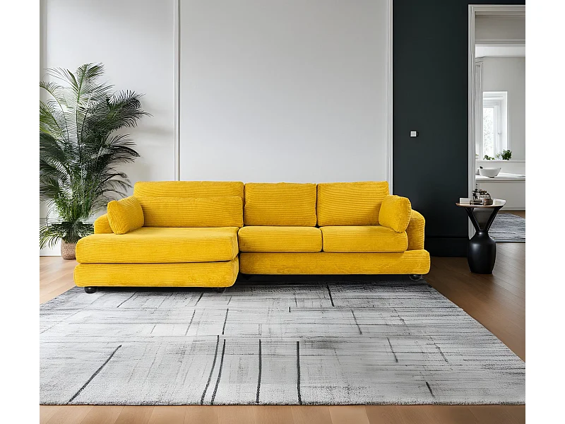 Canapé design d'angle à gauche Anvel Velours côtelé Jaune