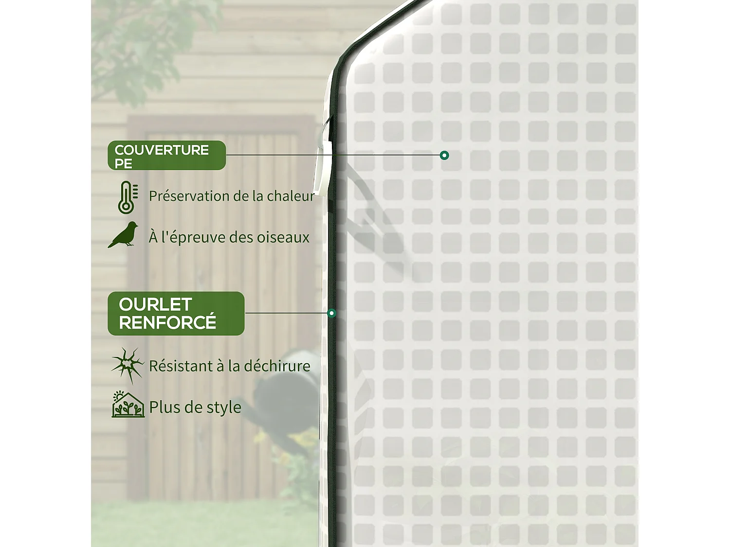 Bâche de remplacement serre de jardin dim. 140L x 143l x 190H cm - 2 fenêtres, porte zippée enroulable - PE anti-UV imperméable blanc