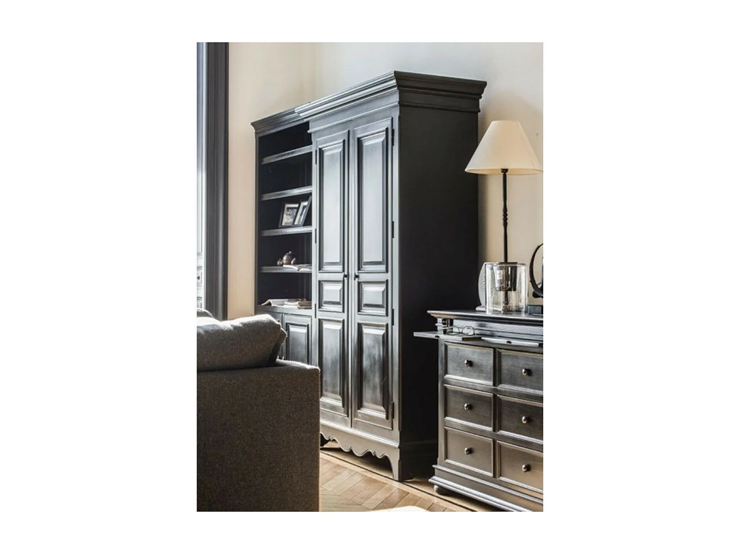 Bibliothèque modulable ouverte 2 portes MDF Noir - Harmonie Interior's