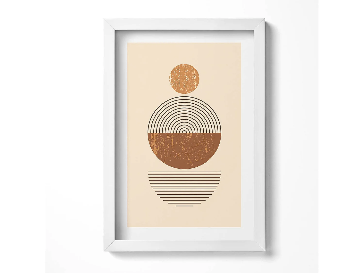 Tableau décoratif avec cadre blanc, Reflets dorés et abstractions bohèmes 20 x 30 cm – Parfait pour le salon ou la chambre