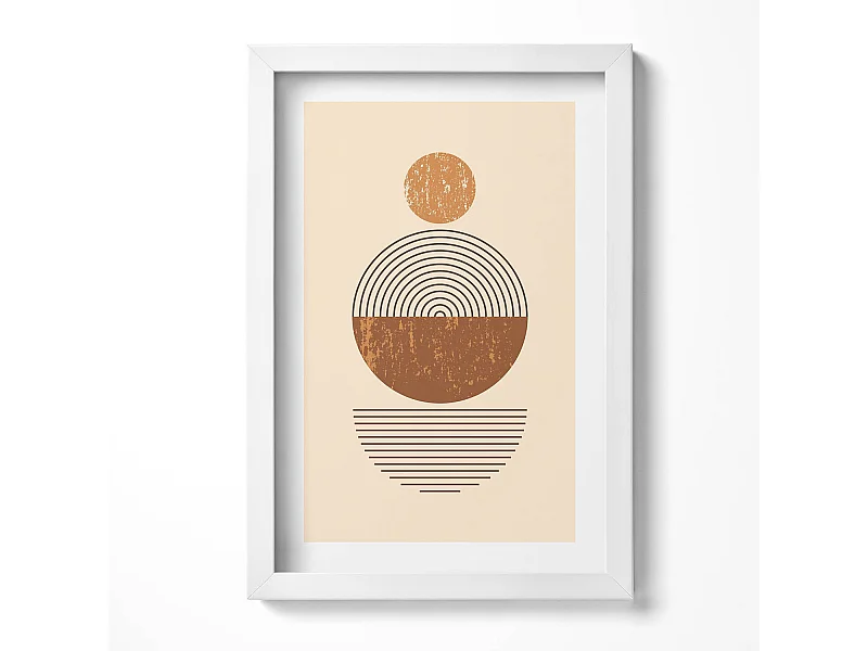 Dekoratives Gemälde mit weißem Rahmen, goldenen Reflexen und böhmischen Abstraktionen 20 x 30 cm – Perfekt für das Wohn- oder Schlafzimmer