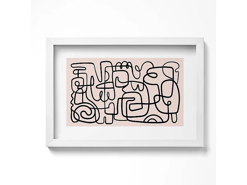 Dekoratives Gemälde mit weißem Rahmen, fließende goldene Formen auf beigem Hintergrund, 30 x 20 cm – perfekt für das Wohn- oder Schlafzimmer