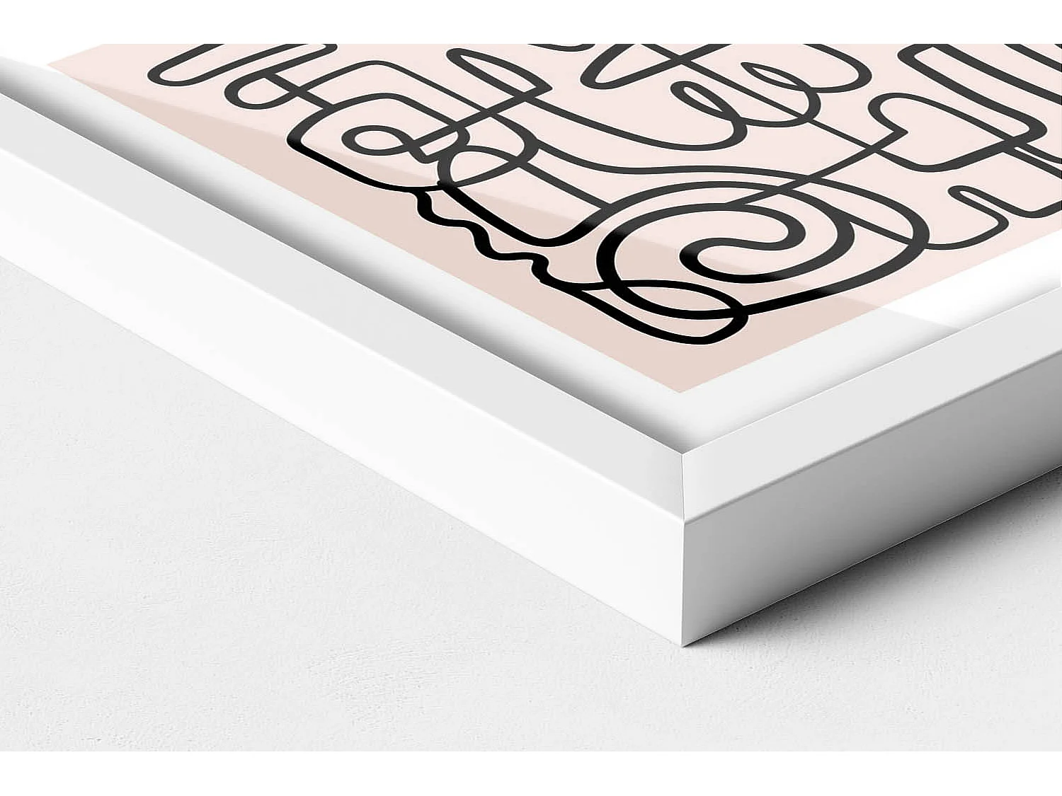 Dekoratives Gemälde mit weißem Rahmen, fließende goldene Formen auf beigem Hintergrund, 30 x 20 cm – perfekt für das Wohn- oder Schlafzimmer